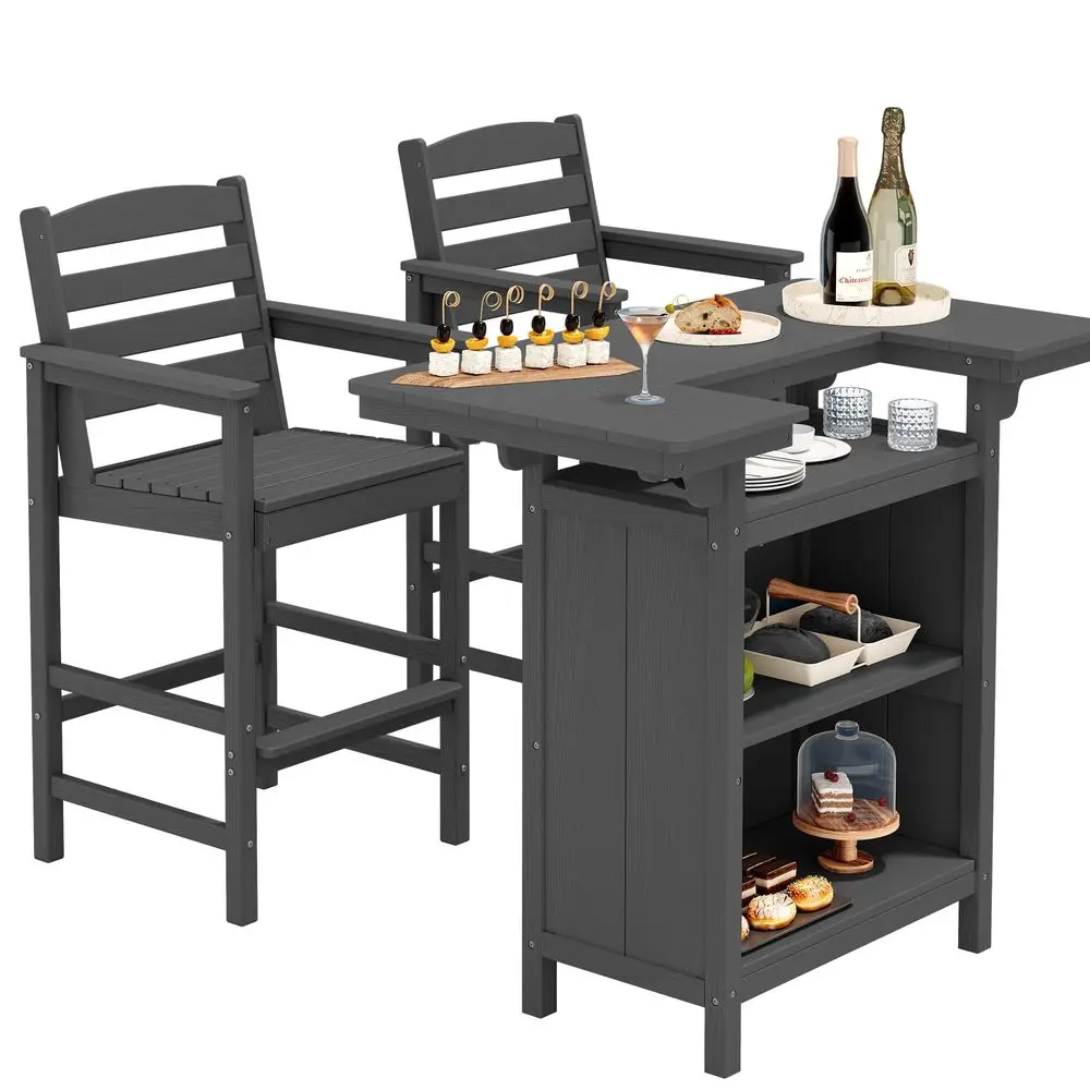 Outdoor Bar Table Set 1 Table with 2 Chairs HDPE Grey Patio Bar Cabinet with 4Tier Storage amp Spacious Tabletop, Perfect for O
Outdoor Bar Table Set 1 Table with 2 Chairs HDPE Grey Patio Bar Cabinet with 4Tier Storage amp Spacious Tabletop, Perfect for O