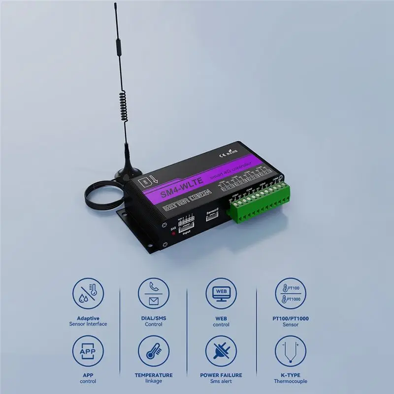 M85K SM4-WLTE 4G Wireless GSM SMS Remote ON/OFF Switch Controller 4 Relays APP Remote Control Temperature Sensor-EU Plug
M85K SM4-WLTE 4G Wireless GSM SMS Remote ON/OFF Switch Controller 4 Relays APP Remote Control Temperature Sensor-EU Plug
