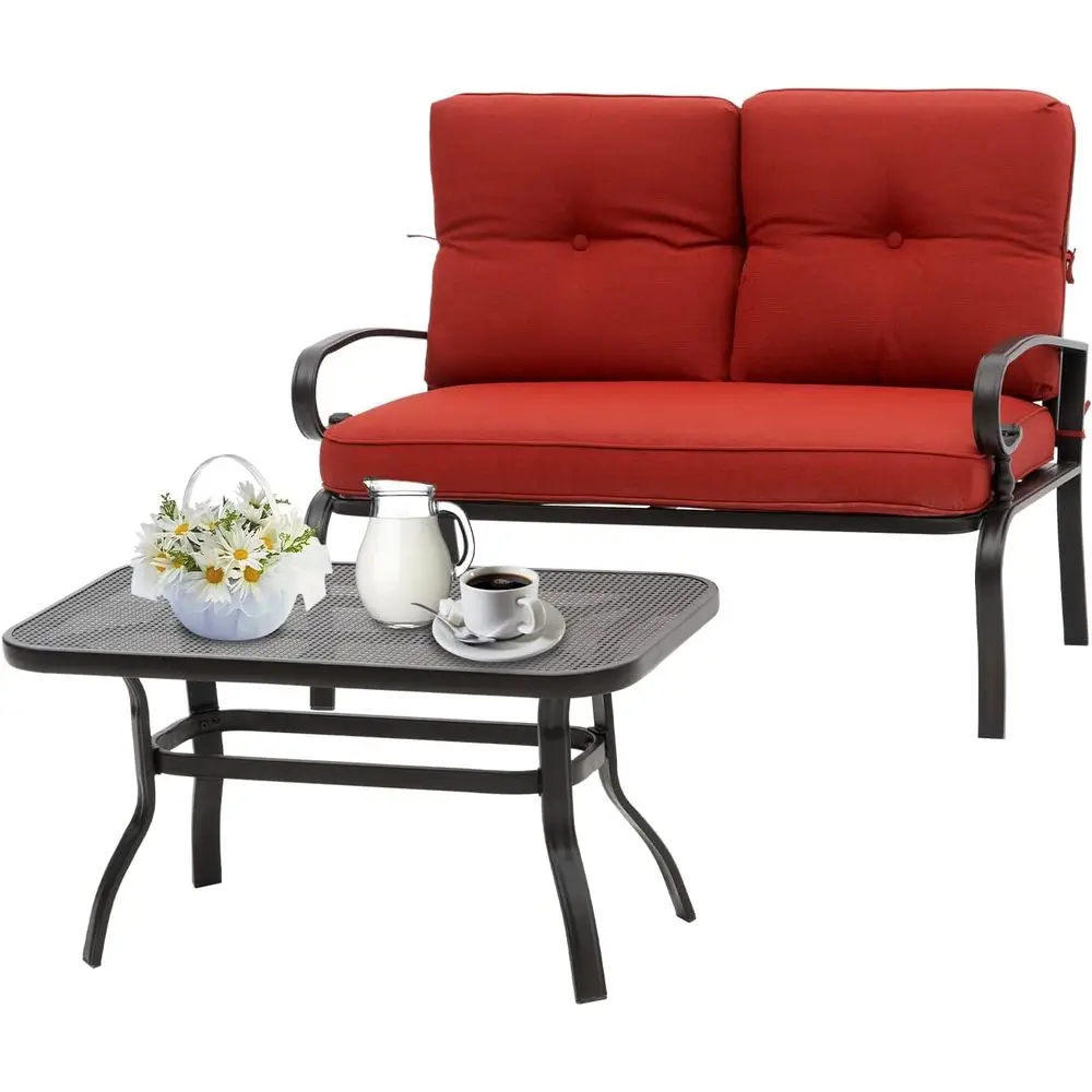 Красный комплект из 2 предметов: кованый уличный диван-софа с подушками для патио, бассейна или сада
Красный комплект из 2 предметов: кованый уличный диван-софа с подушками для патио, бассейна или сада