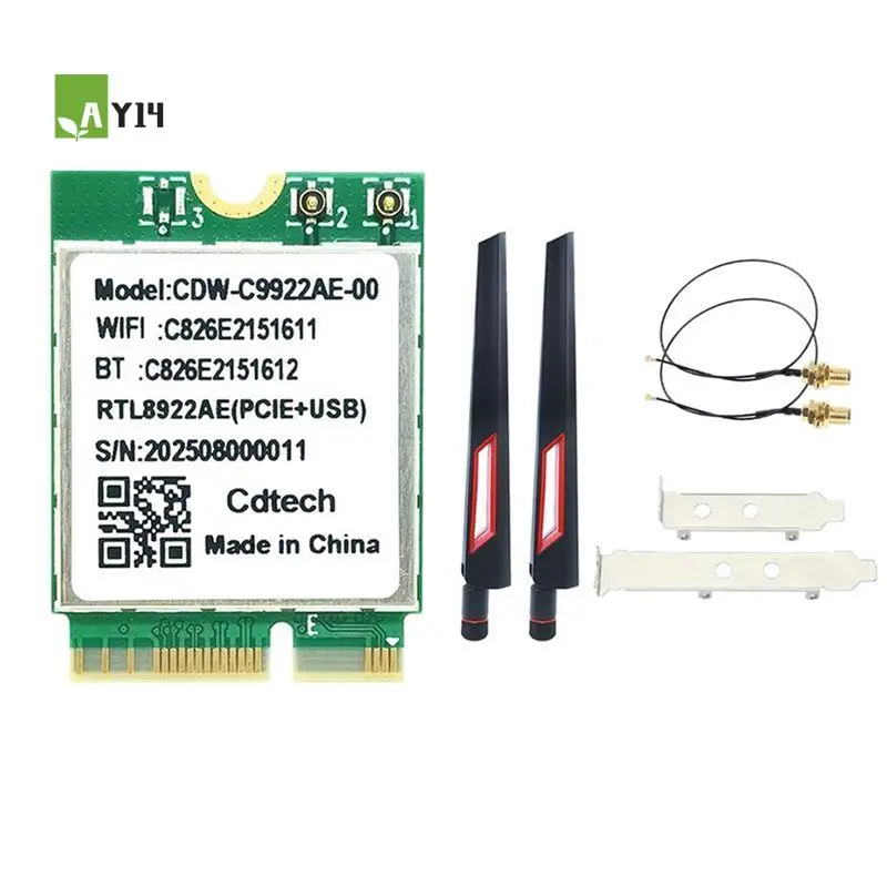 AY14 -RTL8922AE Wifi7 Card 6338Mbps Tri-Band 2.4G/5G/6G Wireless Wifi Adapter Bluetooth5.4 M.2 For Win10/Win11+10DB Antenna
AY14 -RTL8922AE Wifi7 Card 6338Mbps Tri-Band 2.4G/5G/6G Wireless Wifi Adapter Bluetooth5.4 M.2 For Win10/Win11+10DB Antenna