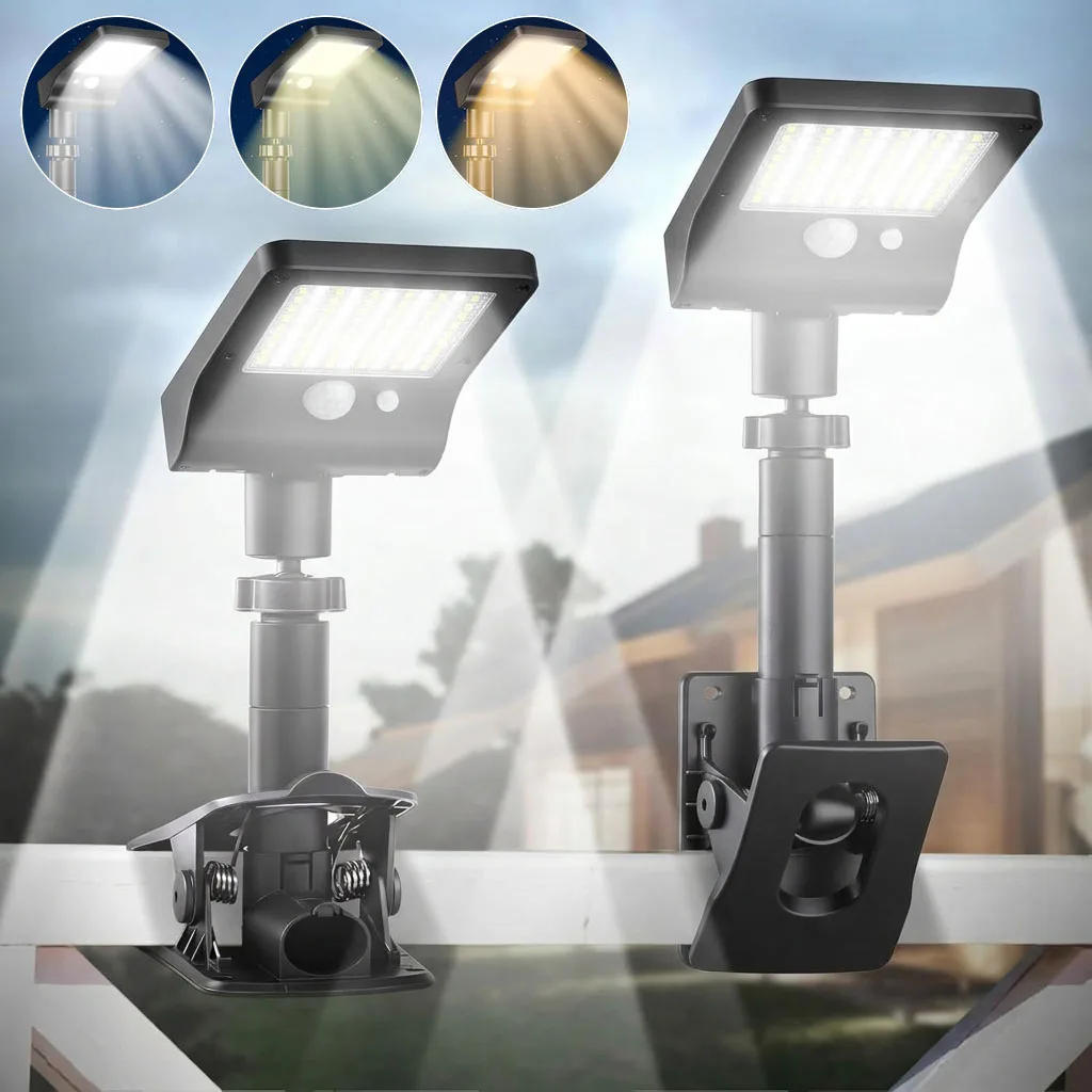 2PCS Clip-On Outdoor Solar Lights with Motion Sensor, 360° Rotatable & Vertically Adjustable Solar Fence Lights, IP65 Waterproof Security Lights for Decks, Gutters and Camping