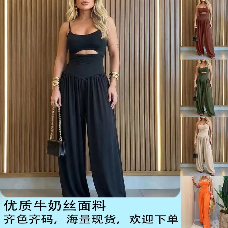 Sleeveless Jumpsuit Solid Mid Waist Knit Jumpsuits Long Pants Romper Spaghetti Strap High Waist Black Wide Leg Jumpsuit Khaki
Sleeveless Jumpsuit Solid Mid Waist Knit Jumpsuits Long Pants Romper Spaghetti Strap High Waist Black Wide Leg Jumpsuit Khaki