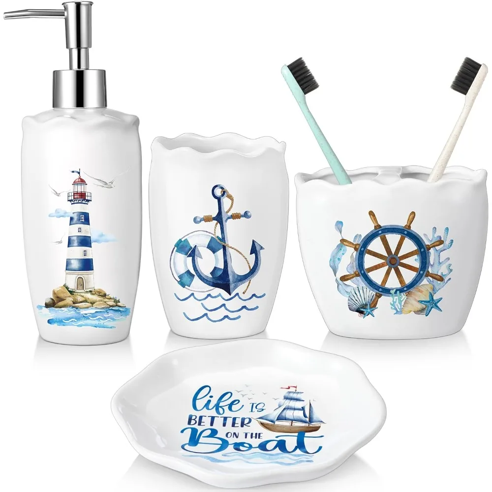 Набор морских аксессуаров для ванной комнаты из 4 штук, компас прибрежного маяка, якорь, парусник, стакан, дозатор мыла, держатель зубной щетки Arg
Набор морских аксессуаров для ванной комнаты из 4 штук, компас прибрежного маяка, якорь, парусник, стакан, дозатор мыла, держатель зубной щетки Arg