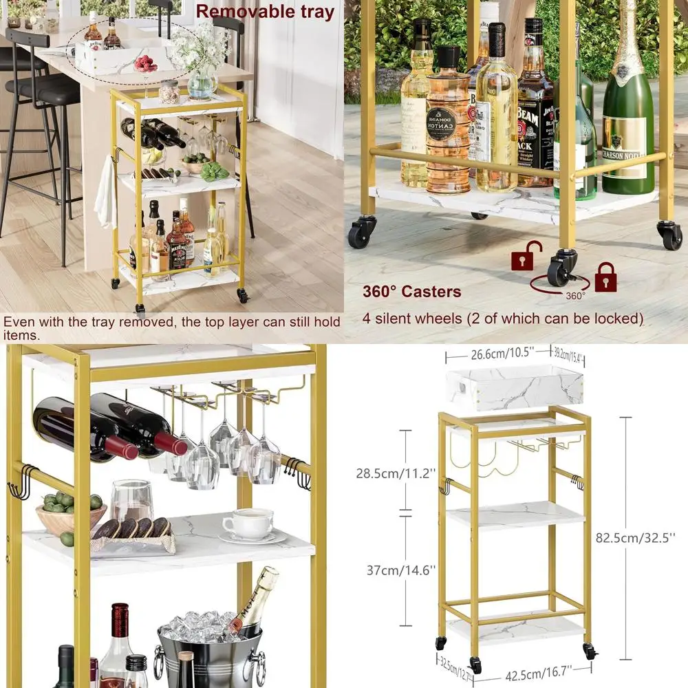 Rolling 3-Tier Gold Drink Cart with Removable Tray, Compact Wine Rack for Kitchen and Living Room GBC513G
Rolling 3-Tier Gold Drink Cart with Removable Tray, Compact Wine Rack for Kitchen and Living Room GBC513G