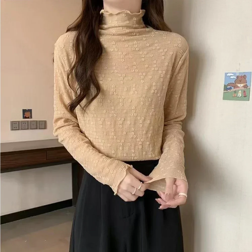 Flower Lace High Quality T-shirt Women S-XL Elastic Basic Long Sleeve Sexy Thin Tees Perspective Fit Cute Solid Tops Clothing
Flower Lace High Quality T-shirt Women S-XL Elastic Basic Long Sleeve Sexy Thin Tees Perspective Fit Cute Solid Tops Clothing