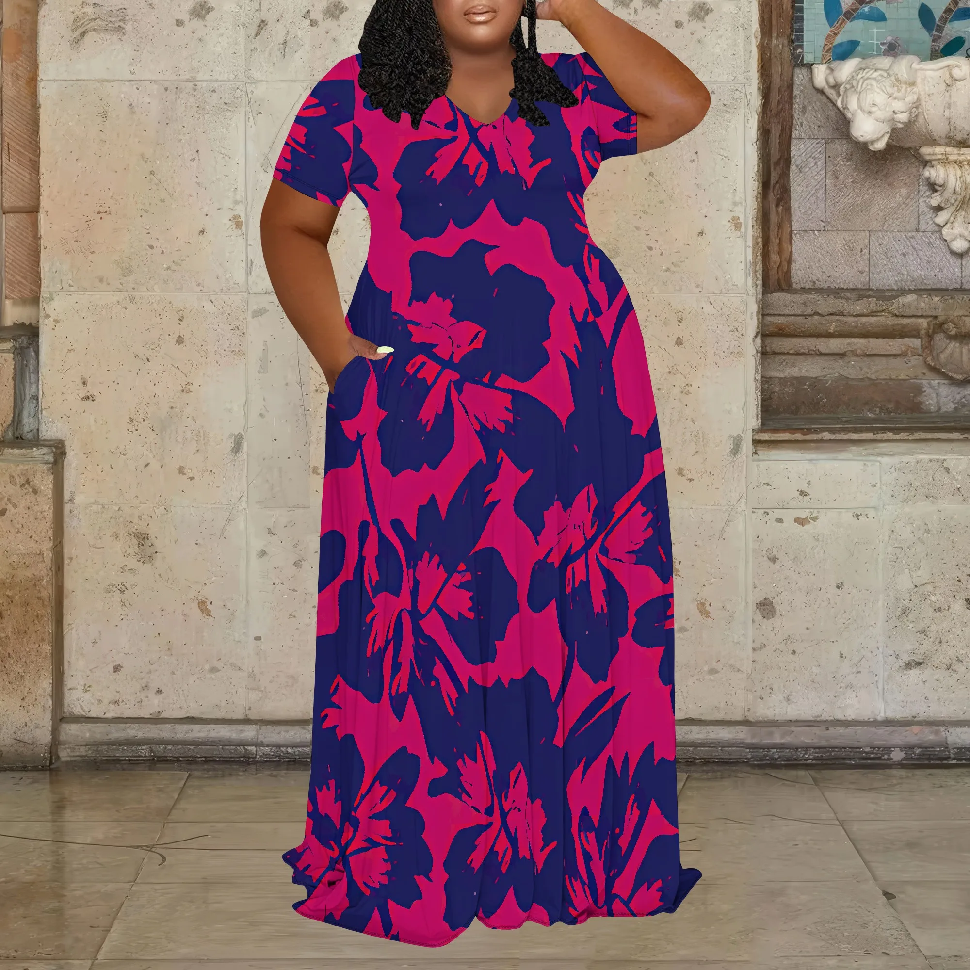 Plus Size Abstract Floral V Neck Maxi Dress for Women Summer Art Style Loose Short Sleeve Dress
Plus Size Abstract Floral V Neck Maxi Dress for Women Summer Art Style Loose Short Sleeve Dress