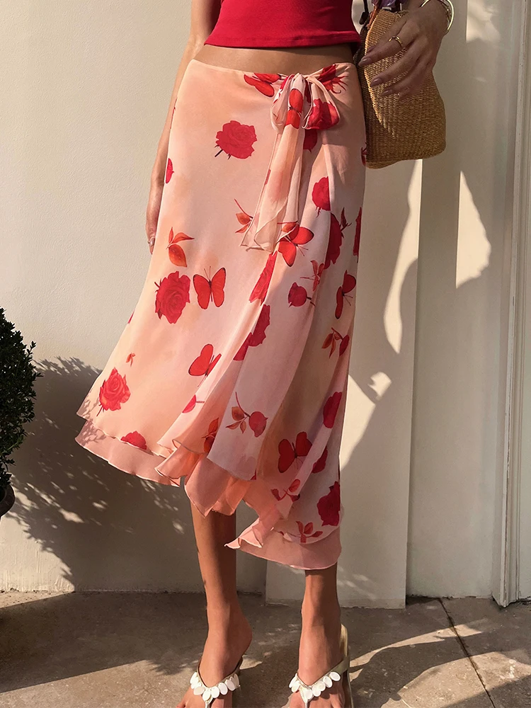Classic Floral Print Chiffon Skirt Women's Summer Asymmetrical Tie Waist Short Vintage Draping Half-length Skirt
Classic Floral Print Chiffon Skirt Women's Summer Asymmetrical Tie Waist Short Vintage Draping Half-length Skirt