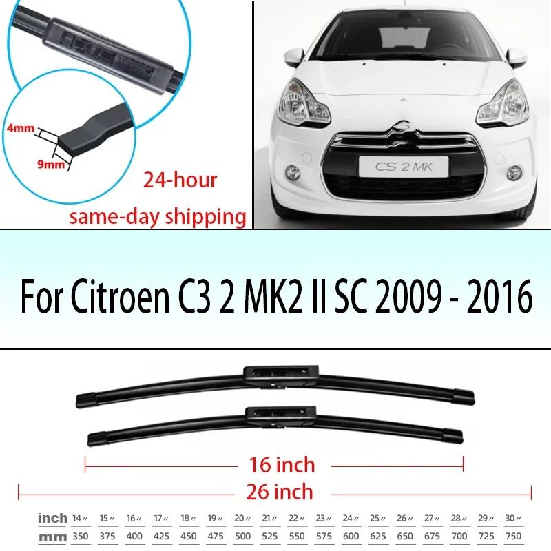 For Citroen C3 2 MK2 II SC 2009 - 2016 Front Wiper Blades 26"+16" Brushes Cutter Accessories 2010 2012 2013 2014 2015
For Citroen C3 2 MK2 II SC 2009 - 2016 Front Wiper Blades 26"+16" Brushes Cutter Accessories 2010 2012 2013 2014 2015