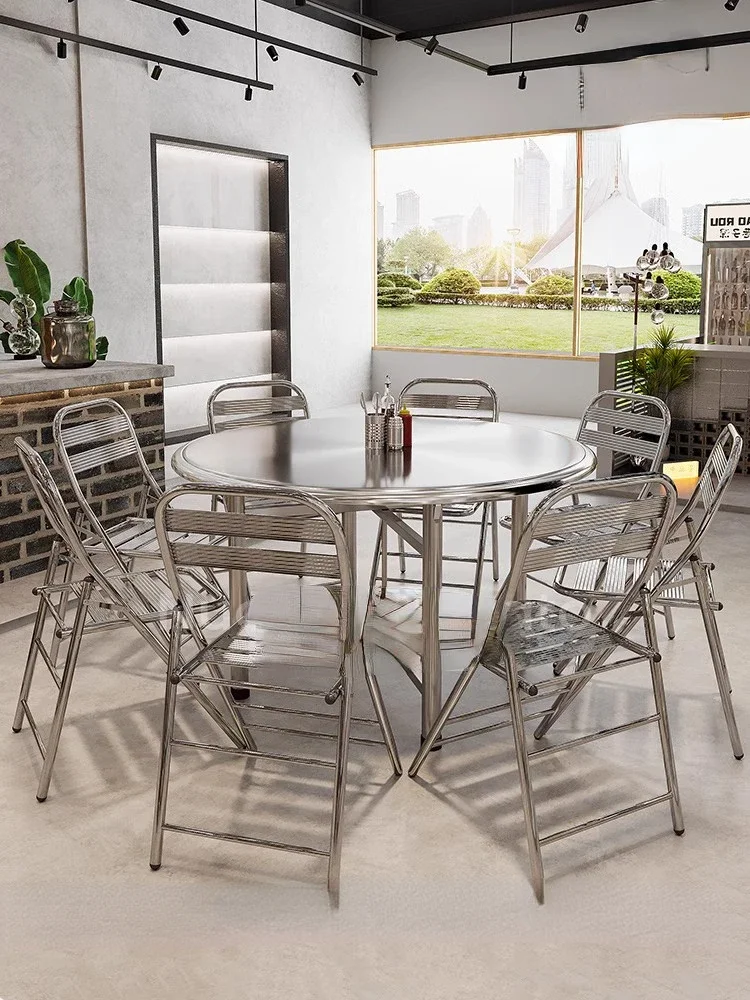 Internet famous industrial style barbecue shop, skewer shop, table and chair combination, stainless steel folding round table
Internet famous industrial style barbecue shop, skewer shop, table and chair combination, stainless steel folding round table