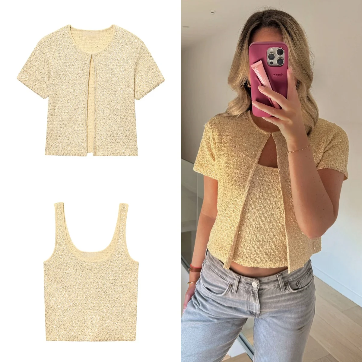 UNIZERA Fashion Temperament Sequin Knitted Jacket + Knitted Camisole Top Women's Clothing 2025 Summer New Products Set
UNIZERA Fashion Temperament Sequin Knitted Jacket + Knitted Camisole Top Women's Clothing 2025 Summer New Products Set