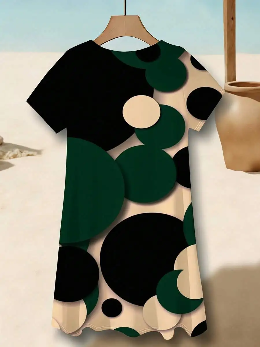 Womens Casual Abstract Geometric Circles Pattern Short Sleeve Crew Neck Dress For Leisure
Womens Casual Abstract Geometric Circles Pattern Short Sleeve Crew Neck Dress For Leisure
