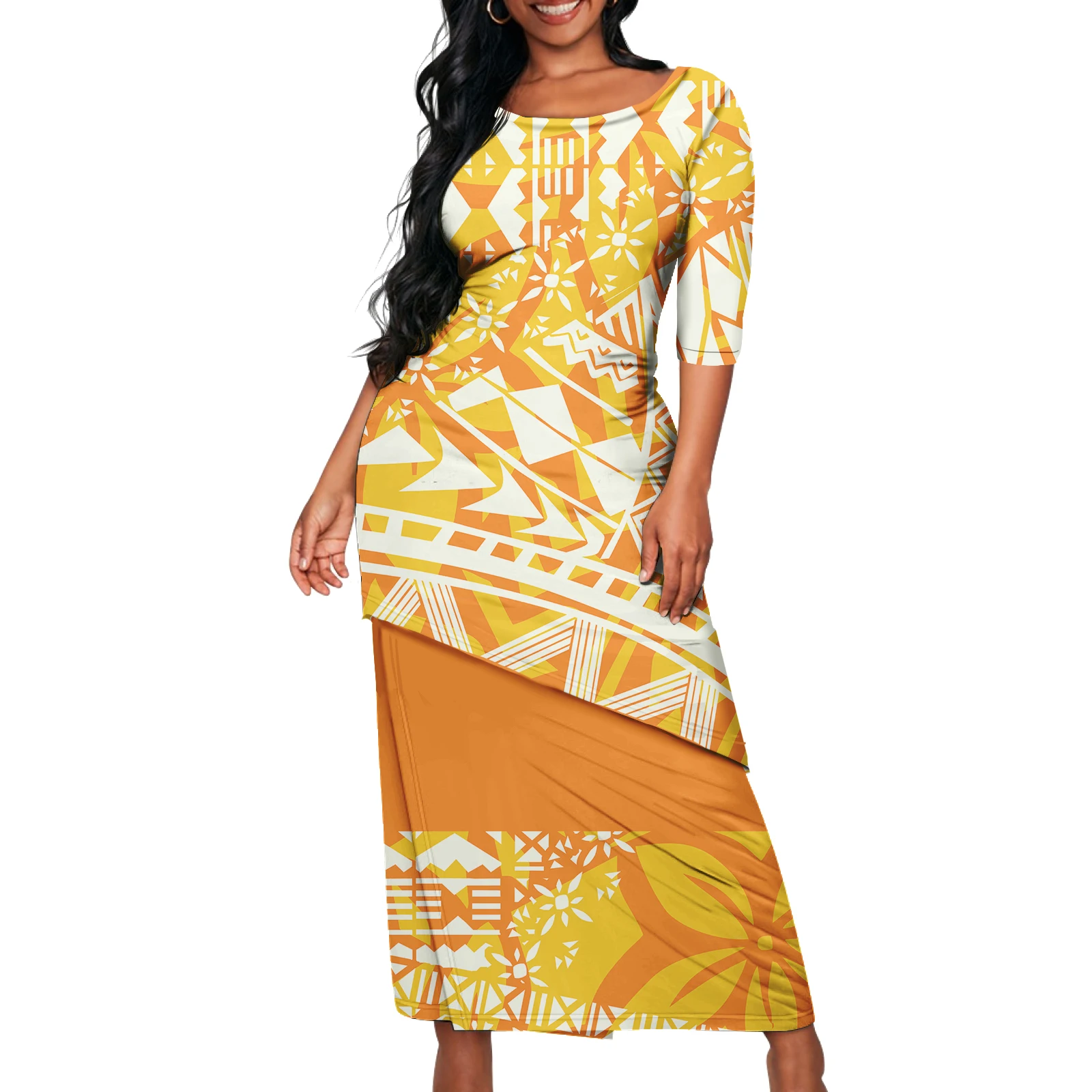 Unique Downward-Sloping Hem Design Elegant Custom Pattern Ladies' Fitted Double-Layered Suit Skirt Puletasi Polynesian
Unique Downward-Sloping Hem Design Elegant Custom Pattern Ladies' Fitted Double-Layered Suit Skirt Puletasi Polynesian