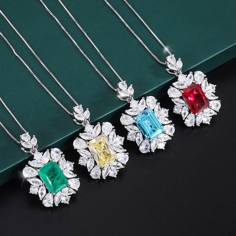 New European and American fashion colorful gemstone pendant necklace for women in red, blue, yellow, and green
New European and American fashion colorful gemstone pendant necklace for women in red, blue, yellow, and green