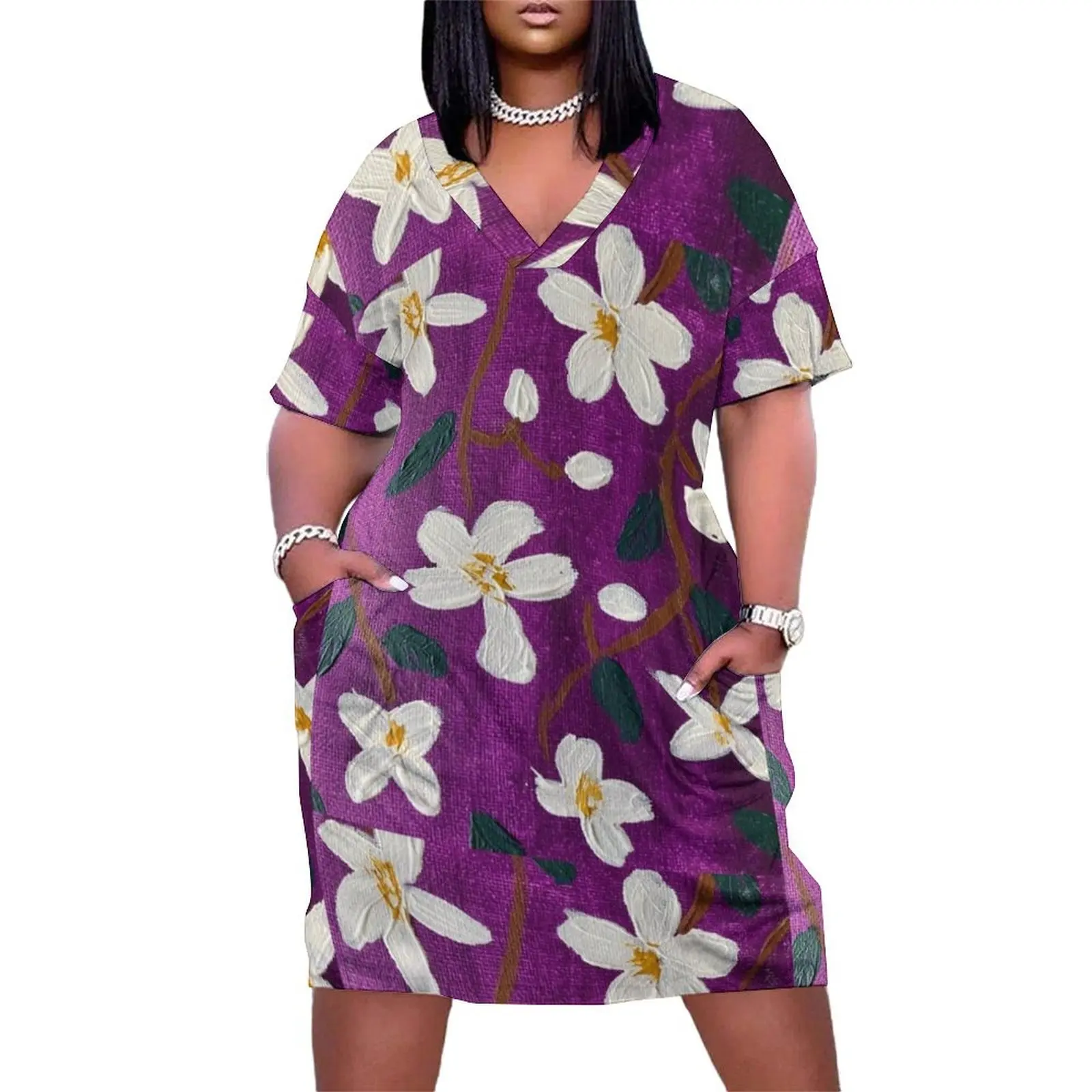 White cascade on purple Loose Pocket Dress dresses for prom women's evening dress 2025
White cascade on purple Loose Pocket Dress dresses for prom women's evening dress 2025