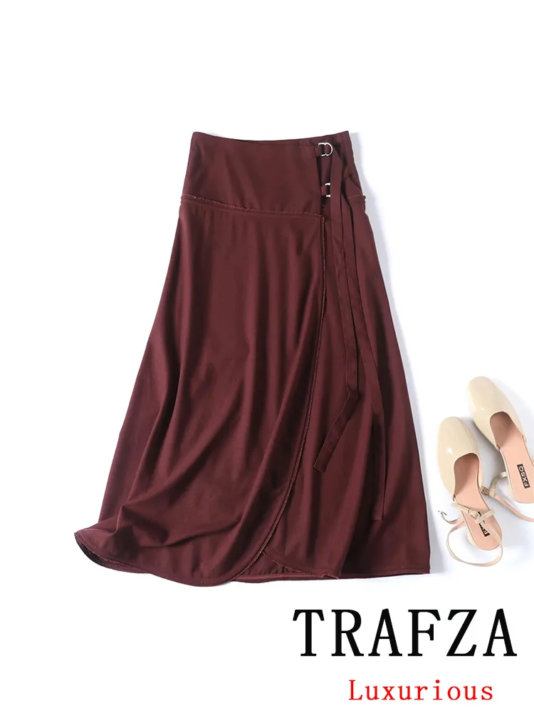 TRAFZA Vintage Casual Chic Women Skirt Wine-red Solid Button Loose Draped Long Skirt Fashion 2025 Spring Summer Holiday Skirt
TRAFZA Vintage Casual Chic Women Skirt Wine-red Solid Button Loose Draped Long Skirt Fashion 2025 Spring Summer Holiday Skirt