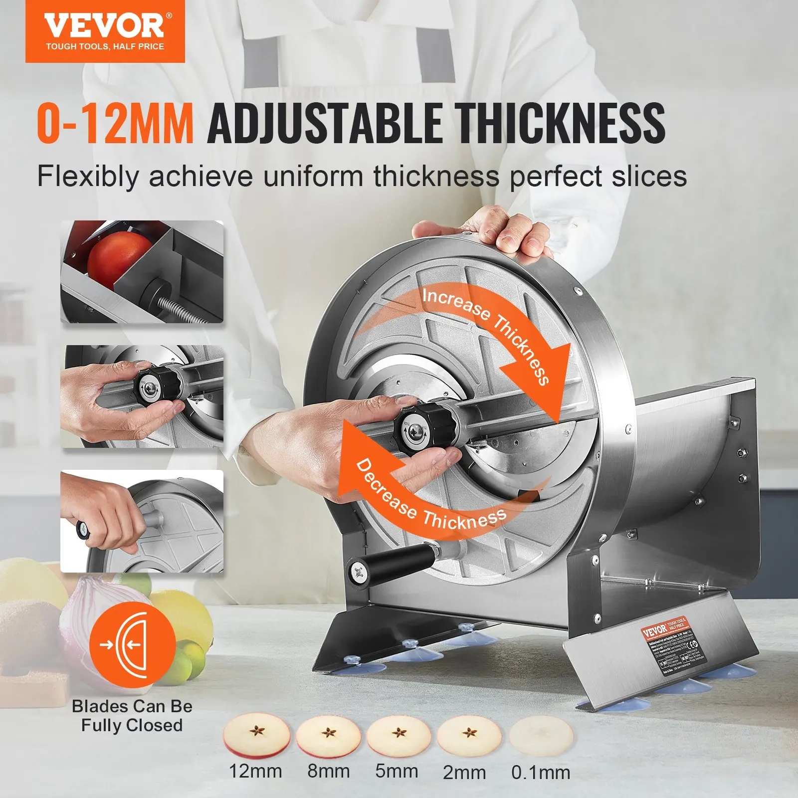 Manual Vegetable Fruit Slicer, 0-0.5'/0-12mm Thickness Adjustable Commercial Slicer Machine, Stainless Steel Food Cutter
Manual Vegetable Fruit Slicer, 0-0.5'/0-12mm Thickness Adjustable Commercial Slicer Machine, Stainless Steel Food Cutter