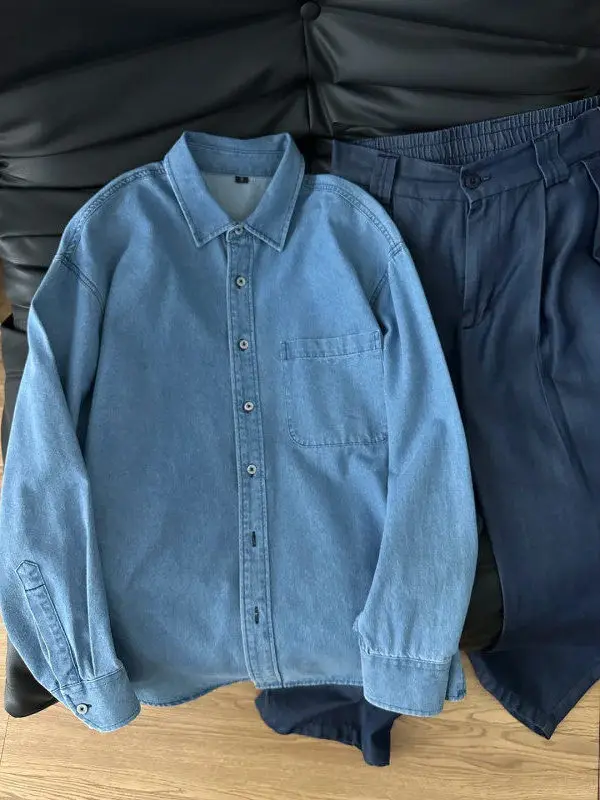 Light Blue Waed Denim irt Men's Loose Casual American Retro Long Sve irt Jaet Youth Faion Urban Sle Pure Color
Light Blue Waed Denim irt Men's Loose Casual American Retro Long Sve irt Jaet Youth Faion Urban Sle Pure Color