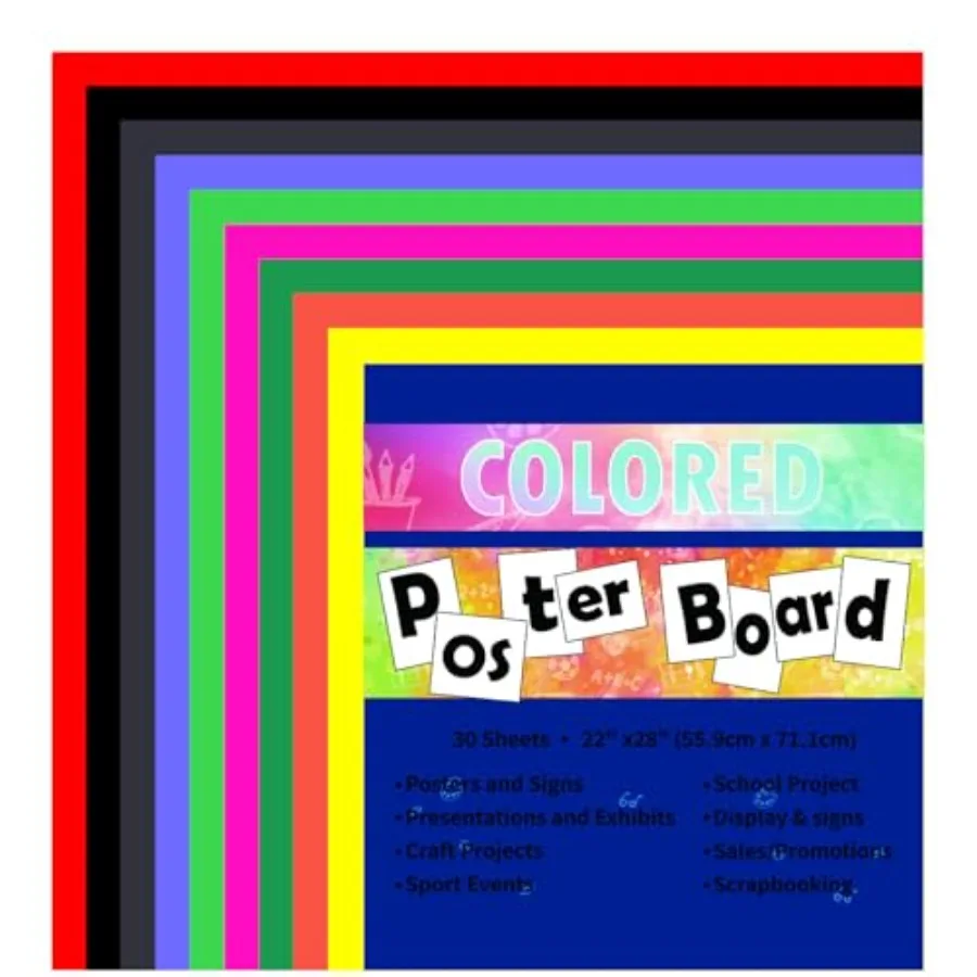 Neon Poster Board 30 Sheets-22x28-Inch Double-Sided Color Cardstock Paper, Ideal for Signs, Crafts, Projects-10 Assorted Colors
Neon Poster Board 30 Sheets-22x28-Inch Double-Sided Color Cardstock Paper, Ideal for Signs, Crafts, Projects-10 Assorted Colors