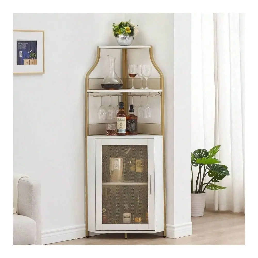 Corner Wine Rack Bar Cabinet With Glass Holder, Storage Shelves, Adjustable Shelf, And Mesh Door For Home Bar In Small Spaces
Corner Wine Rack Bar Cabinet With Glass Holder, Storage Shelves, Adjustable Shelf, And Mesh Door For Home Bar In Small Spaces