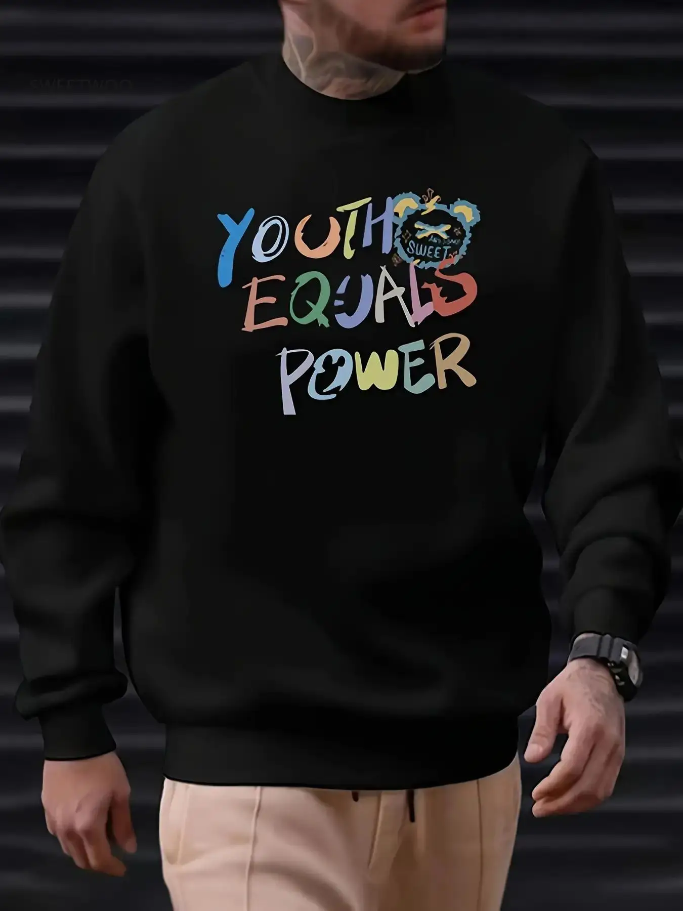Men's Youth Equal Power Graphic Sweatshirt - Black Casual Long Sleeve Pullover with Colorful Letter & Bear Print
Men's Youth Equal Power Graphic Sweatshirt - Black Casual Long Sleeve Pullover with Colorful Letter & Bear Print