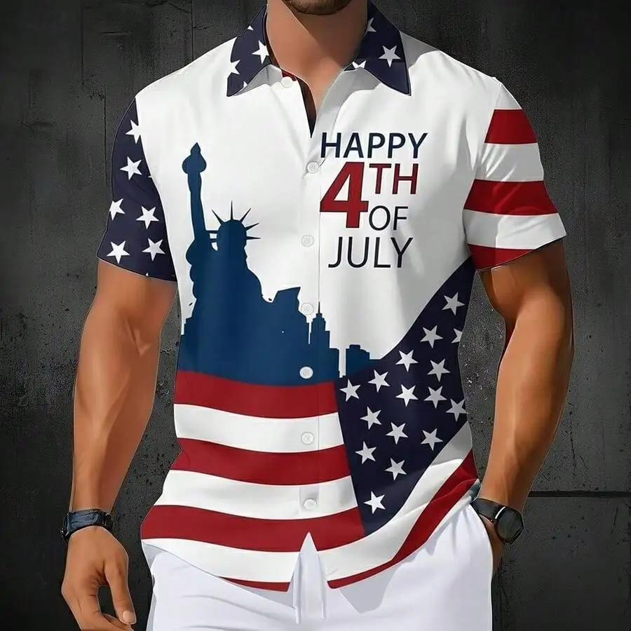 Mens Patriotic 4th Of July Statue Of Liberty Flag Print Short Sleeve Button Up Shirt
Mens Patriotic 4th Of July Statue Of Liberty Flag Print Short Sleeve Button Up Shirt