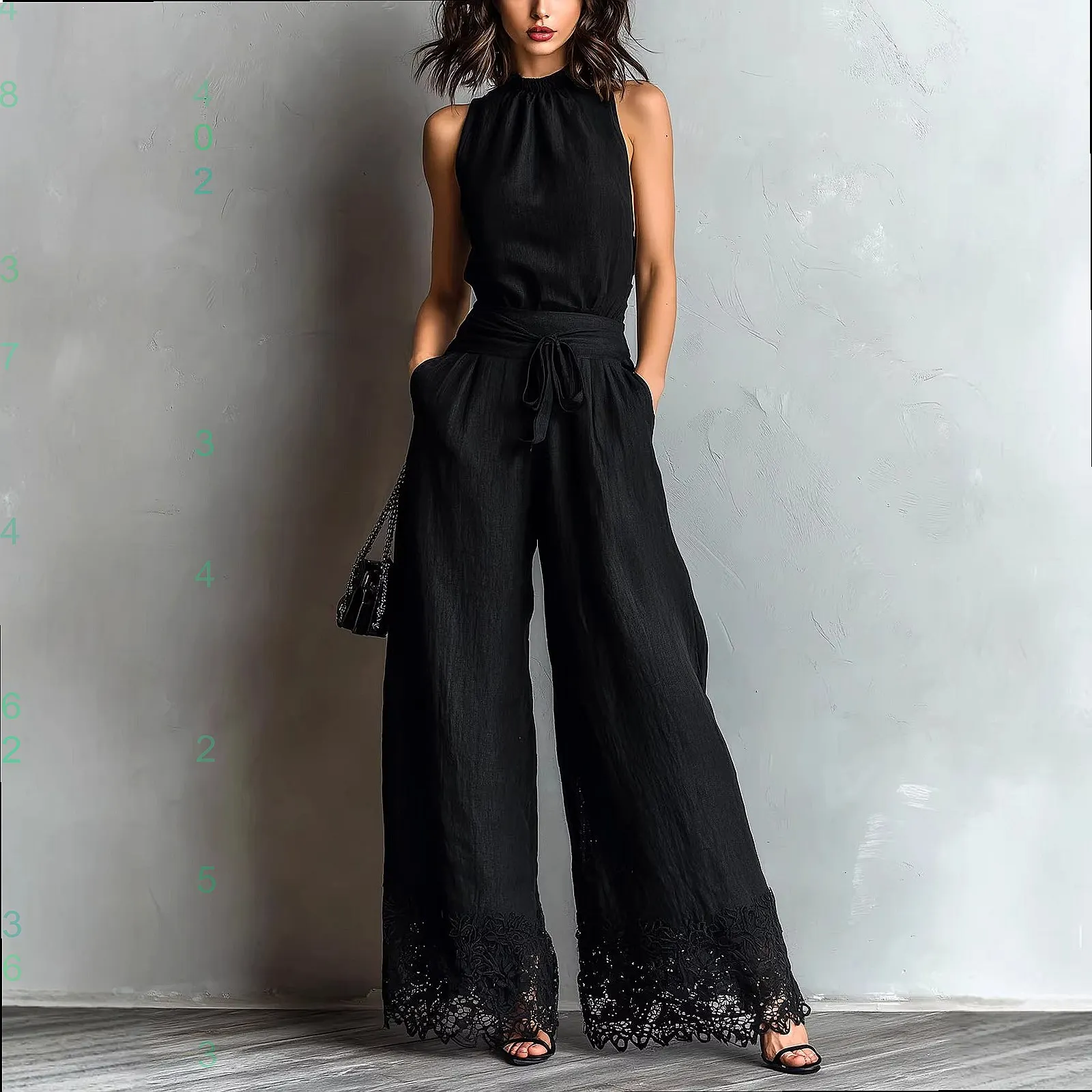 Elegant Sleeveless Halter Top Lace Wide Leg Jumpsuit Spring Summer Matching Set Overall Pants
Elegant Sleeveless Halter Top Lace Wide Leg Jumpsuit Spring Summer Matching Set Overall Pants