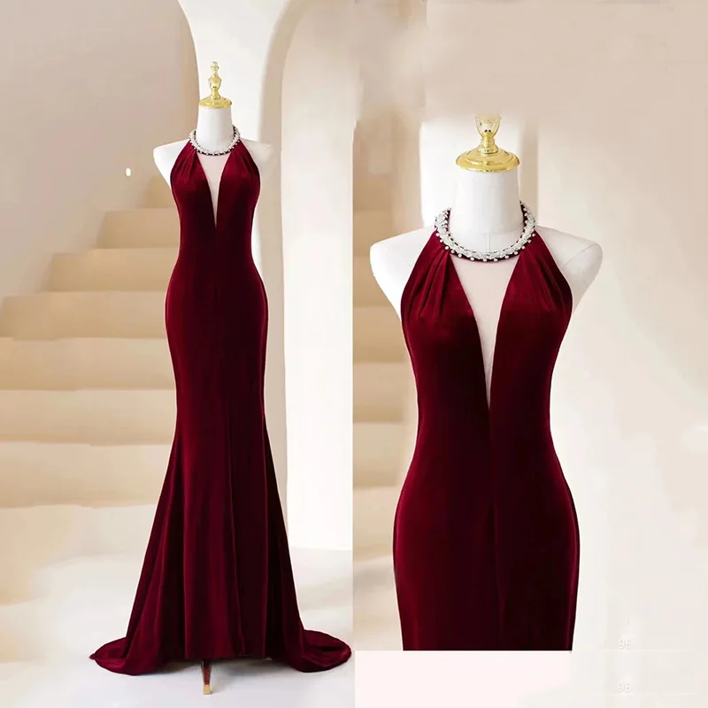 Sexy Evening Dress Women's Deep V-Neck Slim Fit Design Backless Long Tassels Prom Gown Circular Hanging Neck Collar Vestido
Sexy Evening Dress Women's Deep V-Neck Slim Fit Design Backless Long Tassels Prom Gown Circular Hanging Neck Collar Vestido