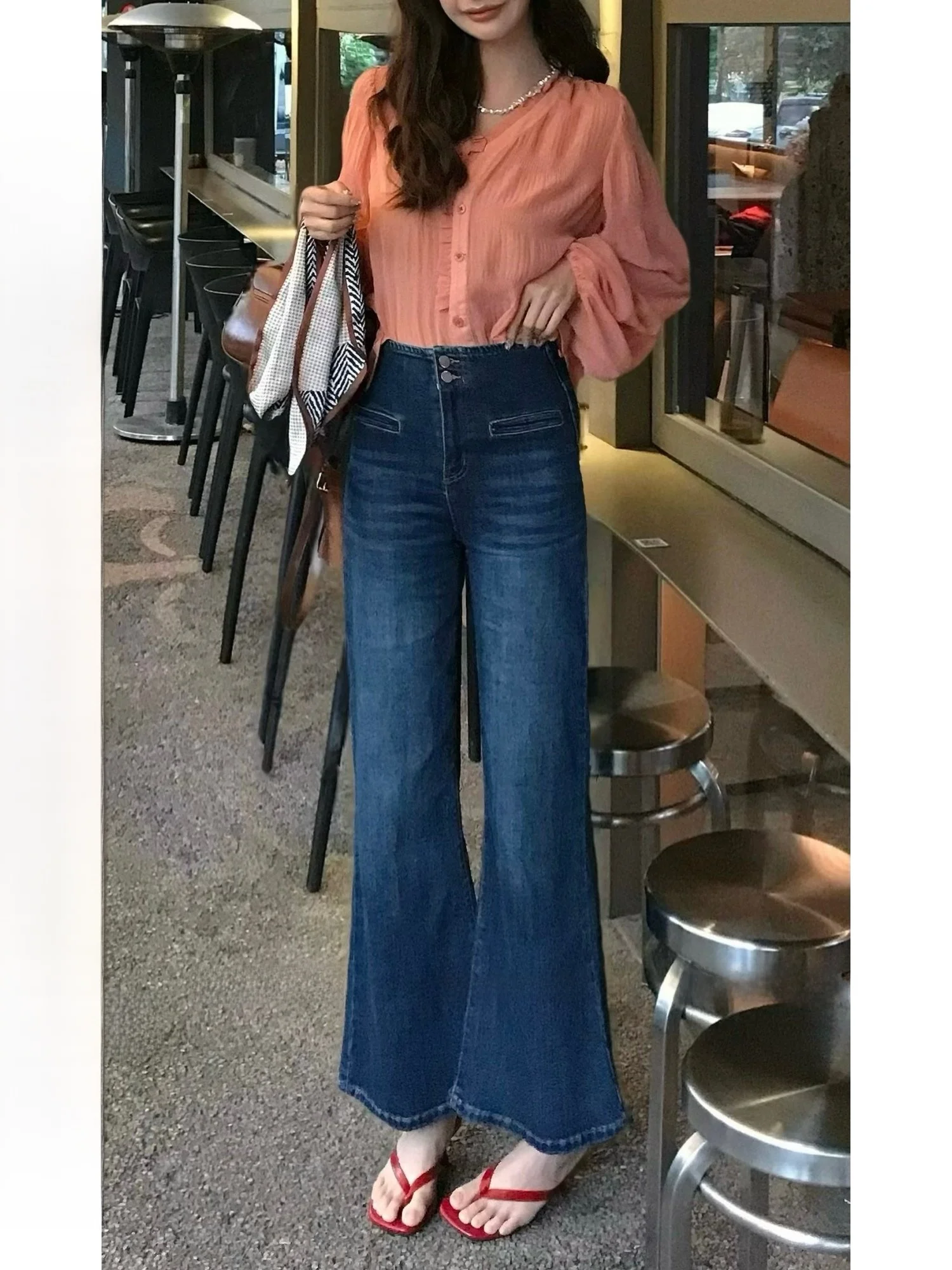 Newdadada Retro Double Buckle Flared Jeans Women's Slim Straight Cotton Denim Pants Simple Style Summer Warm Natural Waist
Newdadada Retro Double Buckle Flared Jeans Women's Slim Straight Cotton Denim Pants Simple Style Summer Warm Natural Waist