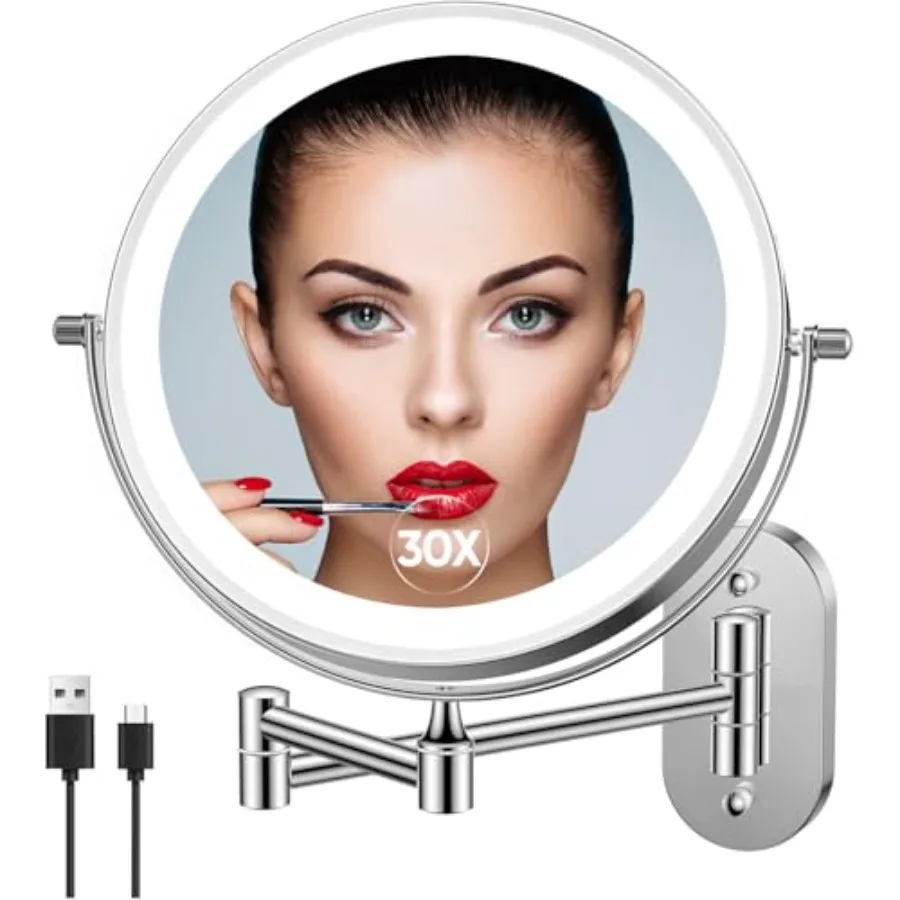 5000mAh Rechargeable Wall Mounted Lighted Makeup Vanity Mirrors, Double Sided 1X 30X Magnifying, 3 Color Lighting, Touch Screen
5000mAh Rechargeable Wall Mounted Lighted Makeup Vanity Mirrors, Double Sided 1X 30X Magnifying, 3 Color Lighting, Touch Screen