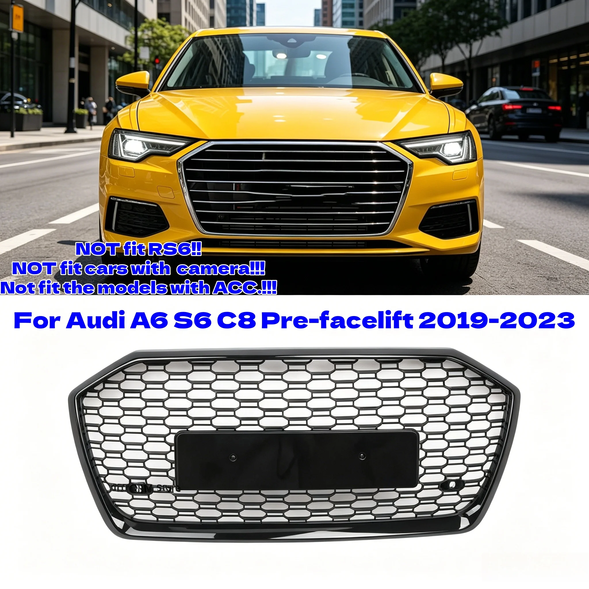 Glossy Black Car Front Bumper Racing Grille For Audi A6 S6 C8 Pre-facelift 2019-2023 Update Front Hood Honeycomb Grille
Glossy Black Car Front Bumper Racing Grille For Audi A6 S6 C8 Pre-facelift 2019-2023 Update Front Hood Honeycomb Grille