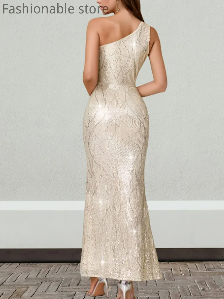 Women's Sexy One Shoulder Glitter Party Dress Sleeveless Irregular Side Slit Floor-length Mermaid Dress
Women's Sexy One Shoulder Glitter Party Dress Sleeveless Irregular Side Slit Floor-length Mermaid Dress