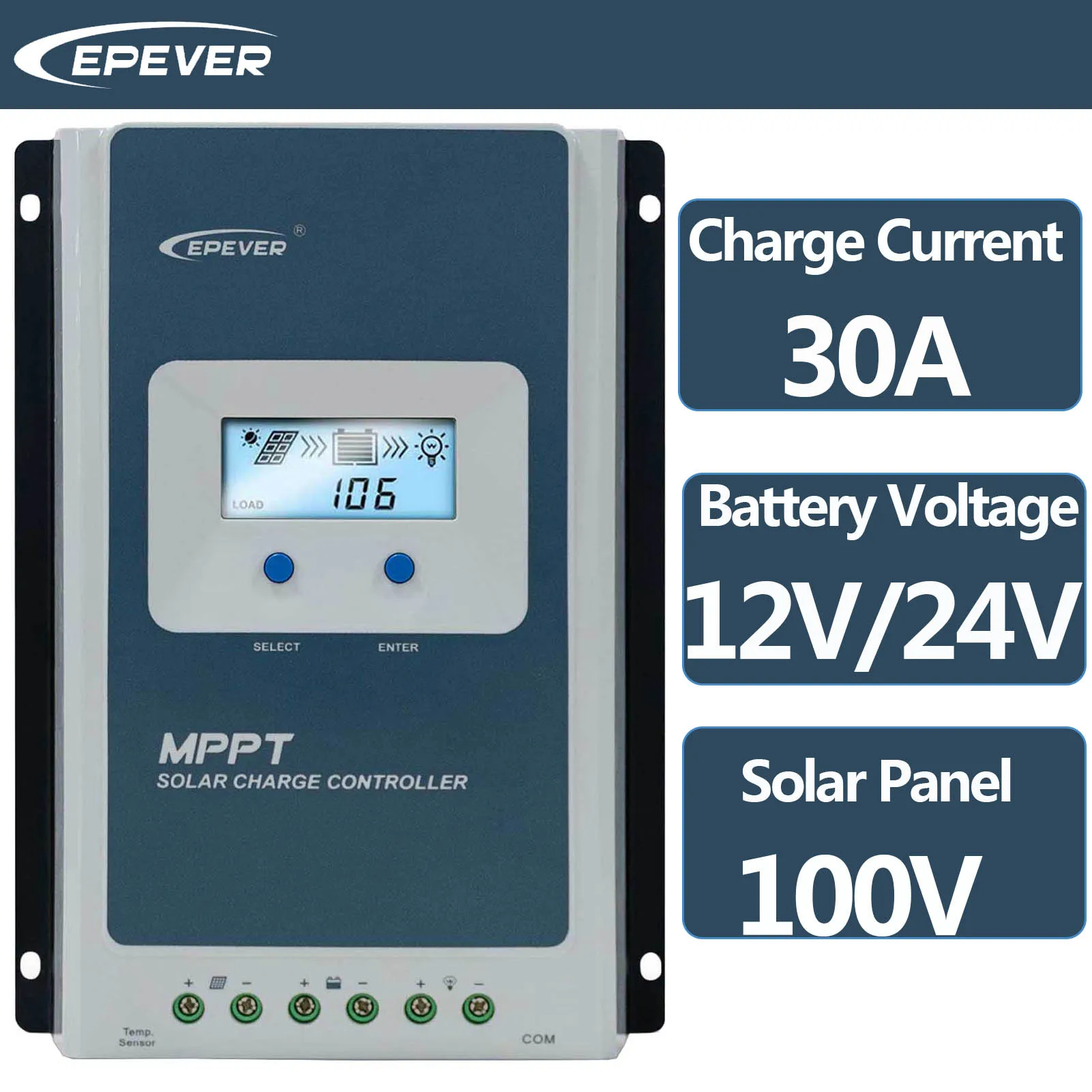 EPEVER 30A MPPT Solar Charger Controller with Tempreture Sensor 12V 24V Auto Indentify Apply for Lead Acid Lithium LiFePO4
EPEVER 30A MPPT Solar Charger Controller with Tempreture Sensor 12V 24V Auto Indentify Apply for Lead Acid Lithium LiFePO4