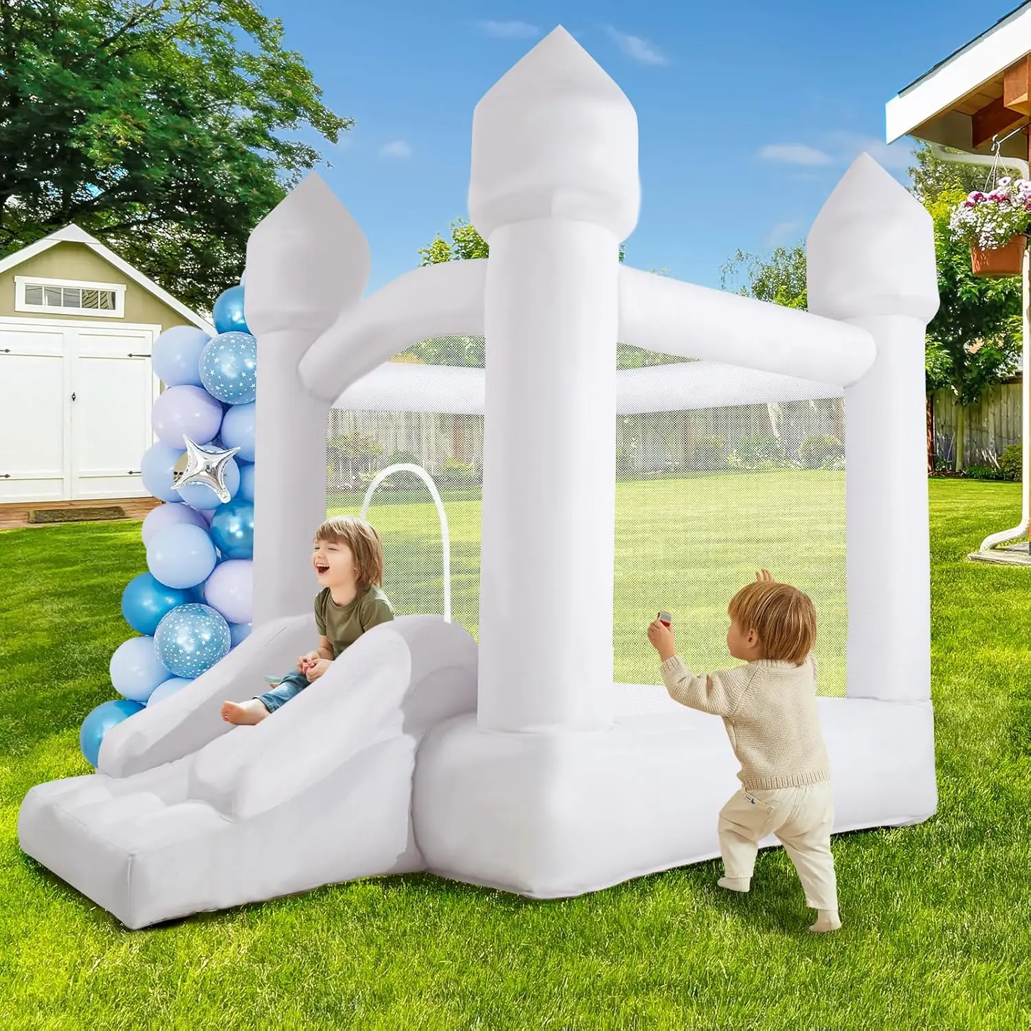 White Inflatable Bounce House with Slide & Blower for Kids, Indoor/Outdoor Bouncy Castle, Ideal Gift
White Inflatable Bounce House with Slide & Blower for Kids, Indoor/Outdoor Bouncy Castle, Ideal Gift