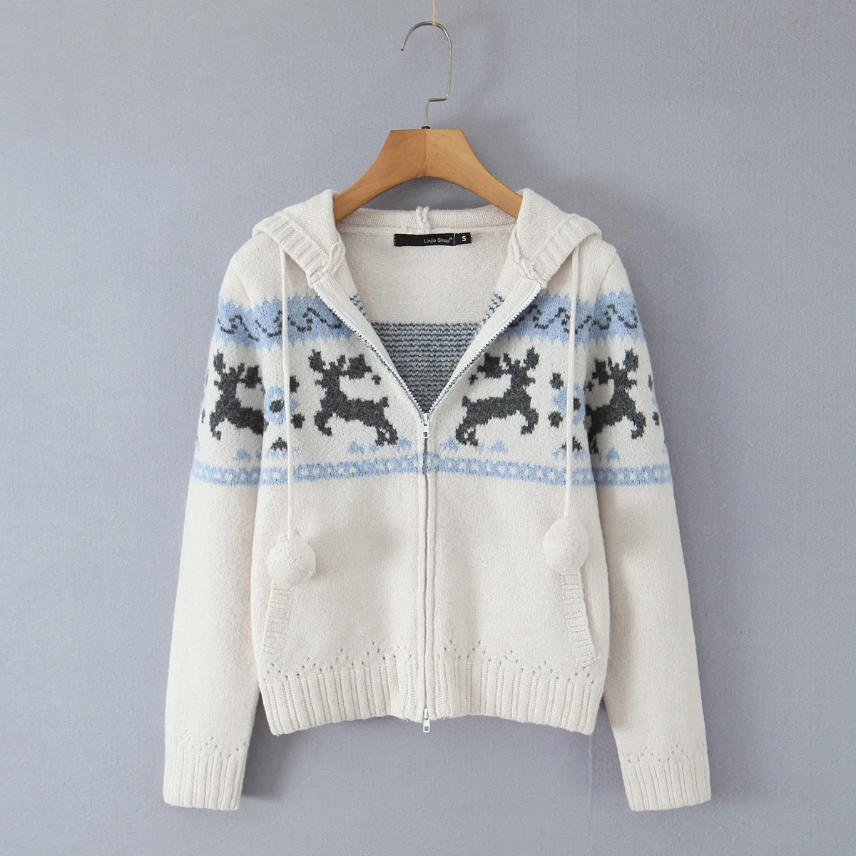 Женская одежда, зимние новинки, простые и универсальные модные жаккардовые кардиганы с изображением лося, праздничная атмосфера, шерстяной кардиган с капюшоном 
Женская одежда, зимние новинки, простые и универсальные модные жаккардовые кардиганы с изображением лося, праздничная атмосфера, шерстяной кардиган с капюшоном