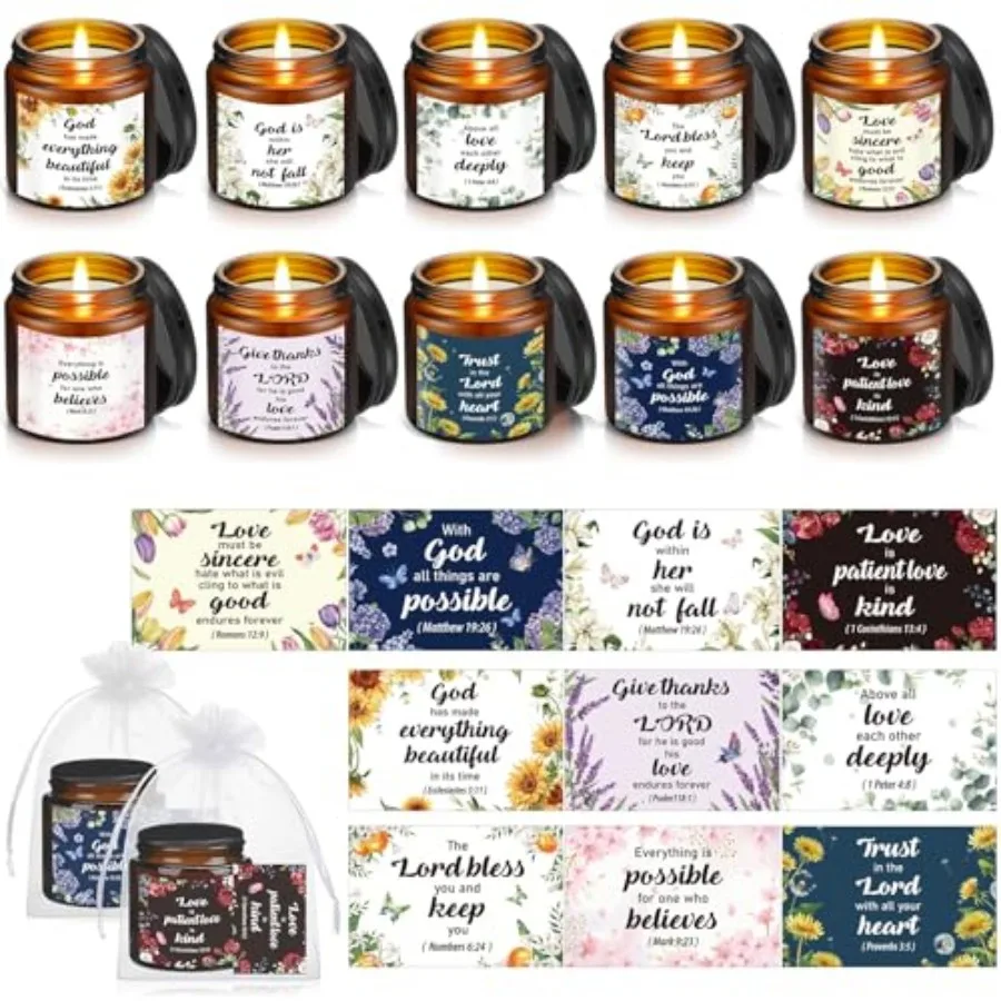 30 Pcs Christian Gifts for Women, 10 Pcs Scented Religious Bible Candles 10 Floral Verses Cards and 10 White Organza Bag for Wo
30 Pcs Christian Gifts for Women, 10 Pcs Scented Religious Bible Candles 10 Floral Verses Cards and 10 White Organza Bag for Wo
