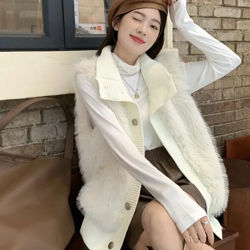 Winter Vest Coat Women Sleeveless Casual Knitted Sweater 2023 New Elegant Single Breasted Thick Warm Faux Fur Coat Jacket Women
Winter Vest Coat Women Sleeveless Casual Knitted Sweater 2023 New Elegant Single Breasted Thick Warm Faux Fur Coat Jacket Women