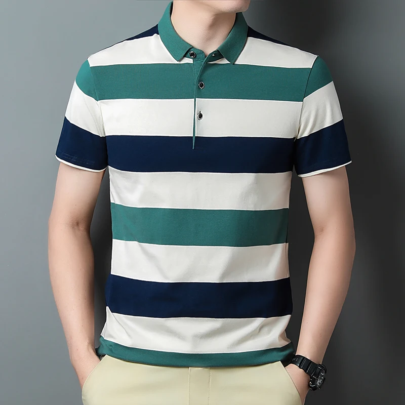 Summer Casual Striped Polo Shirts Men's Clothing Commute Turn-down Collar Fashion Contrasting Colors Basic Short Sleeve T-shirts
Summer Casual Striped Polo Shirts Men's Clothing Commute Turn-down Collar Fashion Contrasting Colors Basic Short Sleeve T-shirts