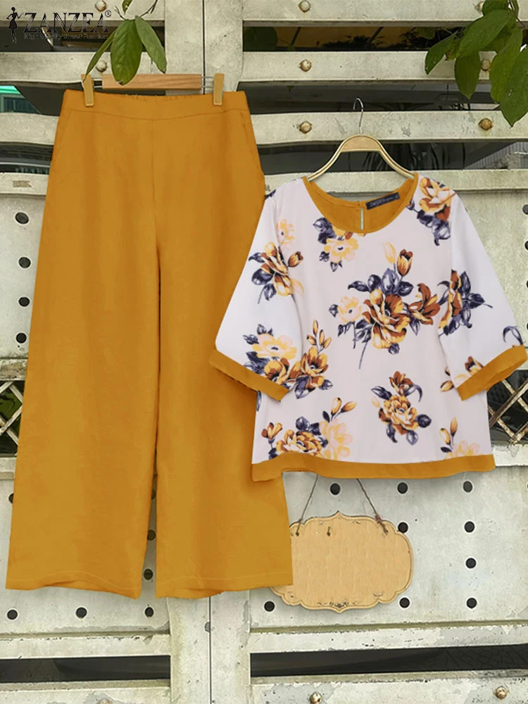 ZANZEA 2PCS Women Summer Pant Sets Casual 3/4 Sleeve Blouse Trousers Suits Printed Tracksuits Vintage Work Matching Set Oversize
ZANZEA 2PCS Women Summer Pant Sets Casual 3/4 Sleeve Blouse Trousers Suits Printed Tracksuits Vintage Work Matching Set Oversize