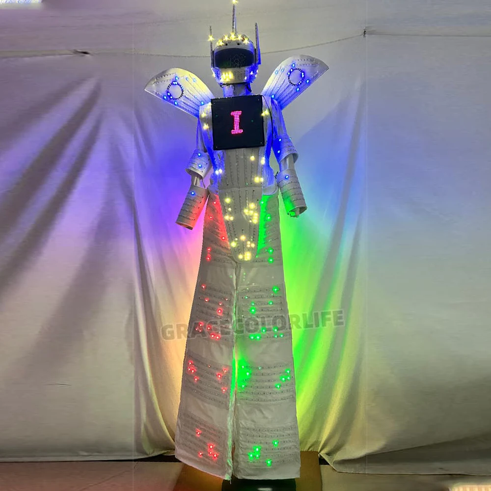 White Fabric LED Robot Costume Stilt Suit Full Color Luminous with DIY Display Screen for Stage Performance Parade
White Fabric LED Robot Costume Stilt Suit Full Color Luminous with DIY Display Screen for Stage Performance Parade