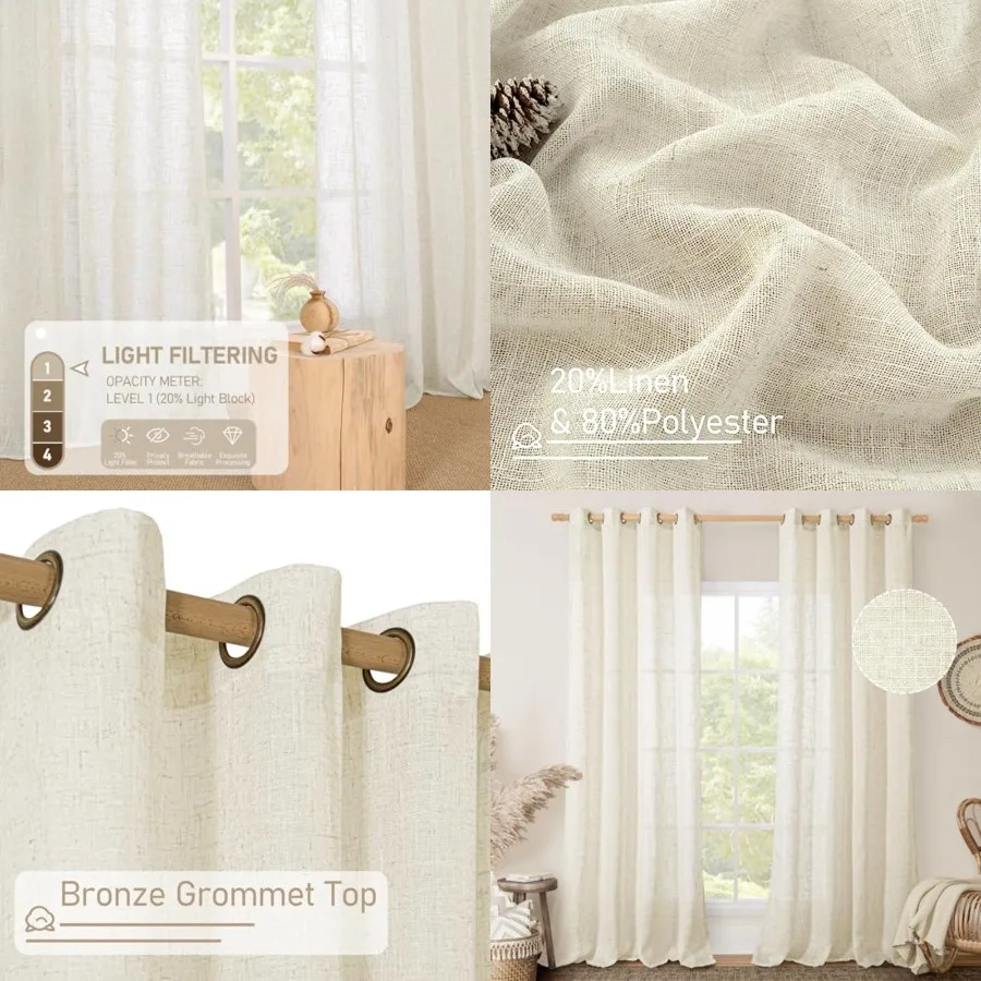 Sheer Curtains 96 Inch Long 2 Panel Set, Light Filtering Neutral Living Room Drapes Bronze Grommet Floor to Ceiling Panels for
Sheer Curtains 96 Inch Long 2 Panel Set, Light Filtering Neutral Living Room Drapes Bronze Grommet Floor to Ceiling Panels for