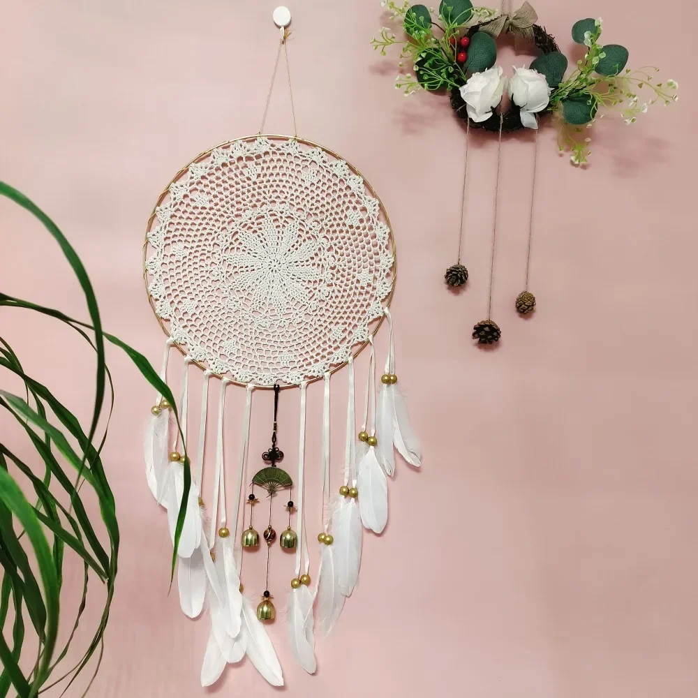400mm Large Long Dream Catcher Hanging Wind Chimes White Goose Feathers Hand Crochet Beige Flower Web Gold Metal Hoop Wood Beads
400mm Large Long Dream Catcher Hanging Wind Chimes White Goose Feathers Hand Crochet Beige Flower Web Gold Metal Hoop Wood Beads