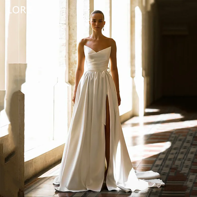 LORIE Elegant Satin Wedding Dresses Pleats Strapless Sleeveless Bow Bride Prom Gown Side Slit A-Line Bridal Gowns Customized
LORIE Elegant Satin Wedding Dresses Pleats Strapless Sleeveless Bow Bride Prom Gown Side Slit A-Line Bridal Gowns Customized