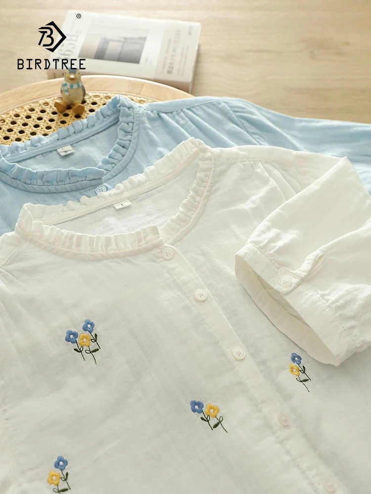 New 2025 Summer Cotton Yarn Short Sleeve Shirt, Women Ruffled Floral Embroidery, Mori Girl OL Soft Casual Loose Blouse T54613CC
New 2025 Summer Cotton Yarn Short Sleeve Shirt, Women Ruffled Floral Embroidery, Mori Girl OL Soft Casual Loose Blouse T54613CC
