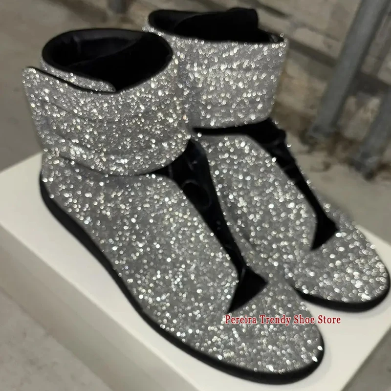 Bling Bling Round Toe Lace-Up Sports Shoes Genuine Leather Thick Sole Casual Sneakers for Men Women Spring Autumn High-Top Boots
Bling Bling Round Toe Lace-Up Sports Shoes Genuine Leather Thick Sole Casual Sneakers for Men Women Spring Autumn High-Top Boots