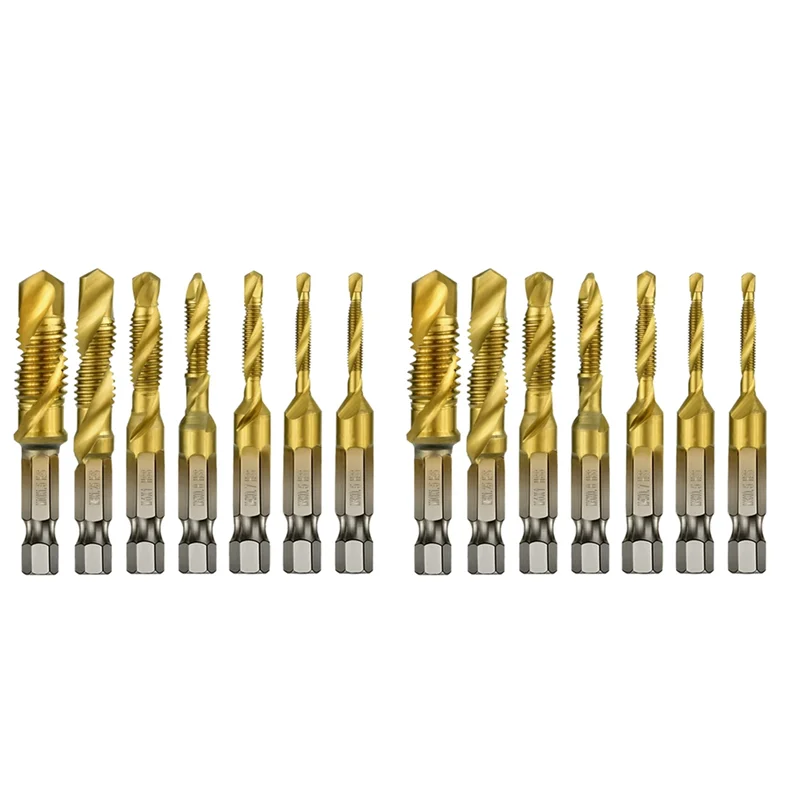 ABUF-14Pcs 1/4Inch Hex Shank Titanium Combination Drill And Tap Set Metric Thread HSS M3-M10 Screw Tapping Bit Tool
ABUF-14Pcs 1/4Inch Hex Shank Titanium Combination Drill And Tap Set Metric Thread HSS M3-M10 Screw Tapping Bit Tool