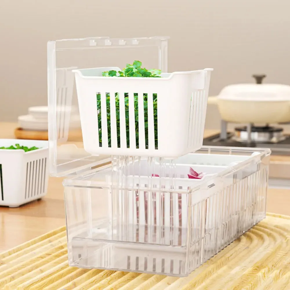 2 Piece 3 Compartments Spices Fresh Keep Storage Box Drainable Detachable Refrigerator Fruit Organizer Prevents Odor Transfer
2 Piece 3 Compartments Spices Fresh Keep Storage Box Drainable Detachable Refrigerator Fruit Organizer Prevents Odor Transfer
