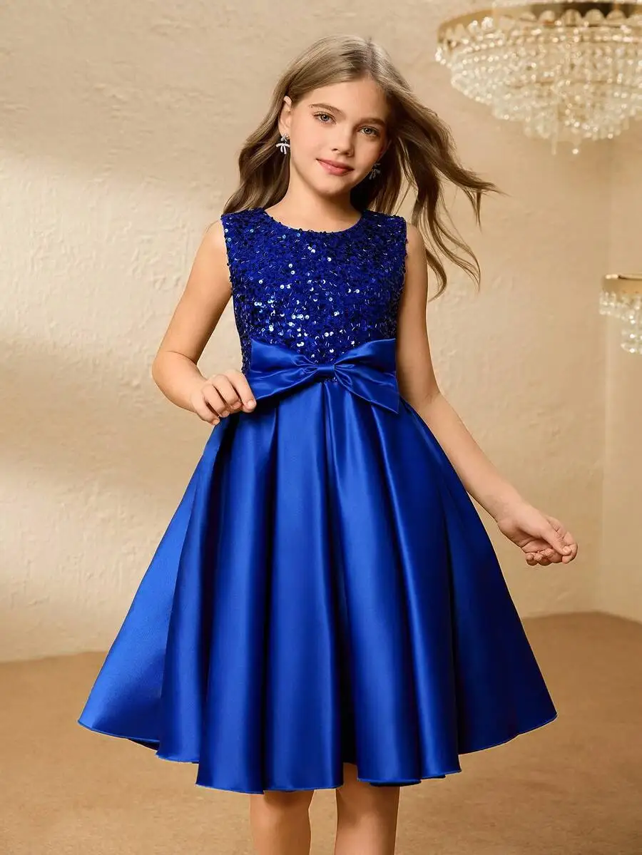 Satin Formal Dress With Sequined Bodice And Bow Waist
Satin Formal Dress With Sequined Bodice And Bow Waist