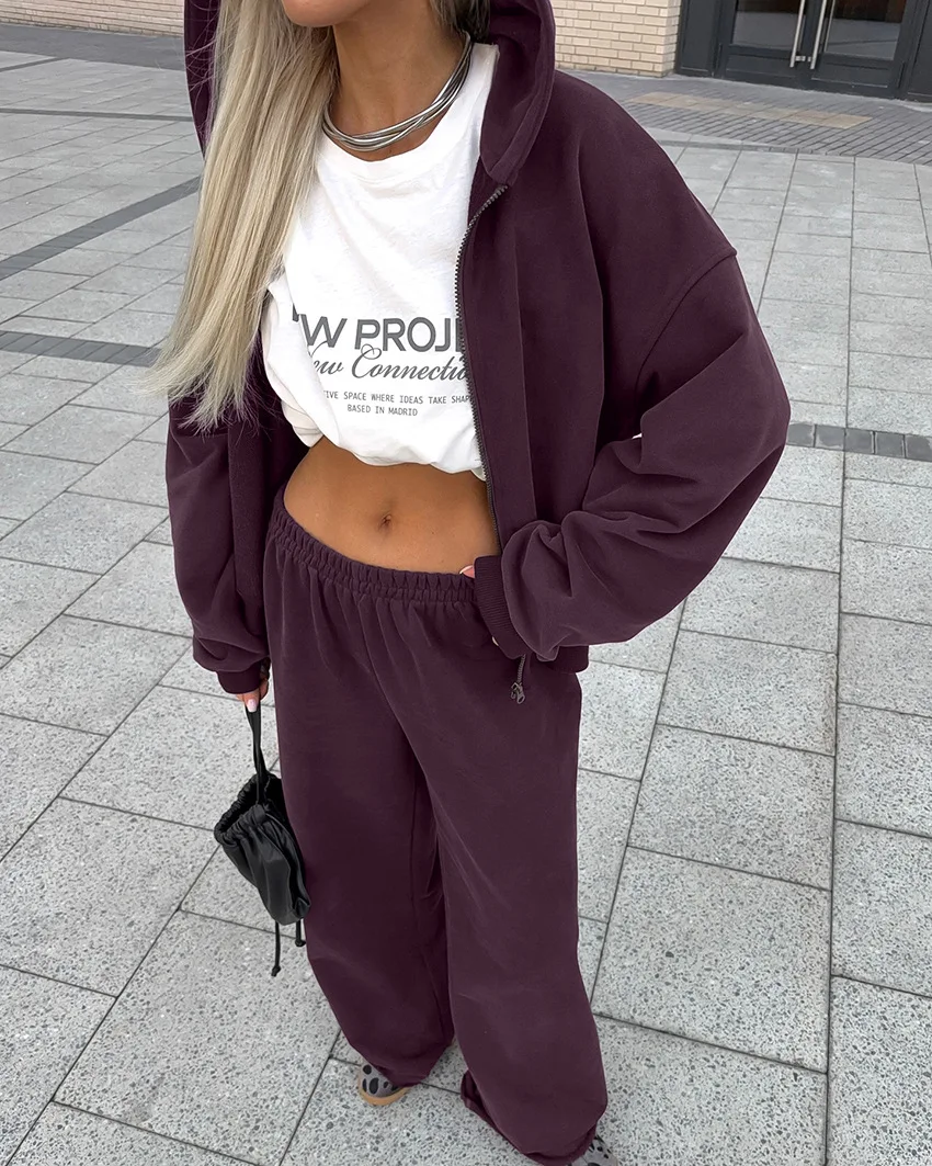 Осенний женский повседневный свободный спортивный комплект из 2 предметов, однотонная толстовка с капюшоном на молнии, куртка и повседневный комплект свободных брюк
Осенний женский повседневный свободный спортивный комплект из 2 предметов, однотонная толстовка с капюшоном на молнии, куртка и повседневный комплект свободных брюк