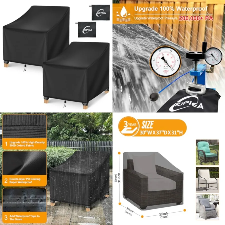 Patio Chair Covers Waterproof Winter 2 Pack - Heavy Duty Lawn Outdoor Furniture Chair Covers with Anti UV and No Tears, No Fain
Patio Chair Covers Waterproof Winter 2 Pack - Heavy Duty Lawn Outdoor Furniture Chair Covers with Anti UV and No Tears, No Fain