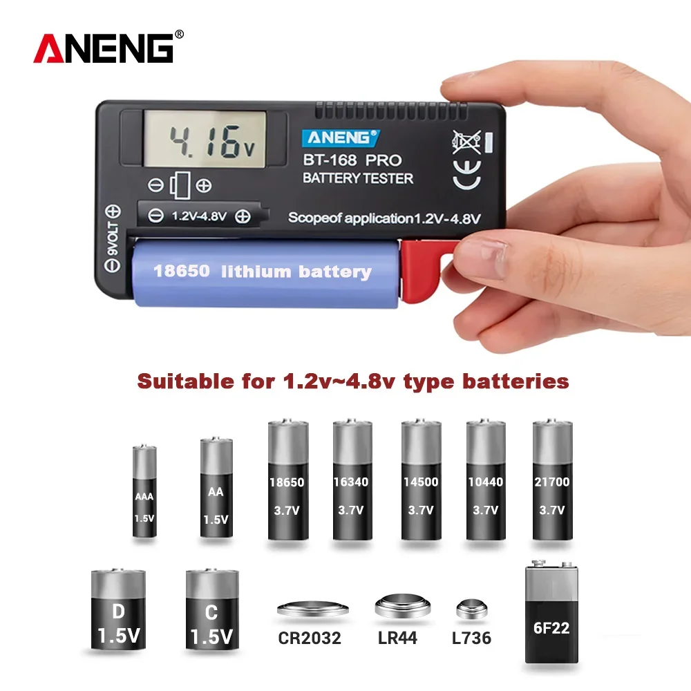 ANENG Battery Tester Digital Universal BT-168 PRO Lithium Checkered Capacity load analyzer Display Check AAA AA Button Cell tool
ANENG Battery Tester Digital Universal BT-168 PRO Lithium Checkered Capacity load analyzer Display Check AAA AA Button Cell tool